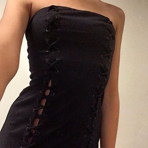 rare corset style lace up black dress